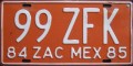 Nummernschilder / Kfz-Kennzeichen Mexiko 1984 1980er Zacatecas