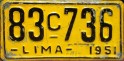 Nummernschilder / Kfz-Kennzeichen Peru 1951 1950er