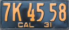 Nummernschilder / Kfz-Kennzeichen USA 1931 1930er California CA