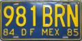 Nummernschilder / Kfz-Kennzeichen Mexiko 1984 1980er Distritio Federal