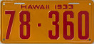 Nummernschilder / Kfz-Kennzeichen USA 1933 1930er Hawaii HI (US annex.)