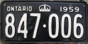 Nummernschilder / Kfz-Kennzeichen Kanada 1959 1950er Ontario